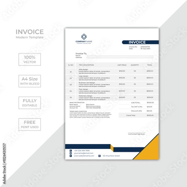 Fototapeta Modern corporate business invoice template design