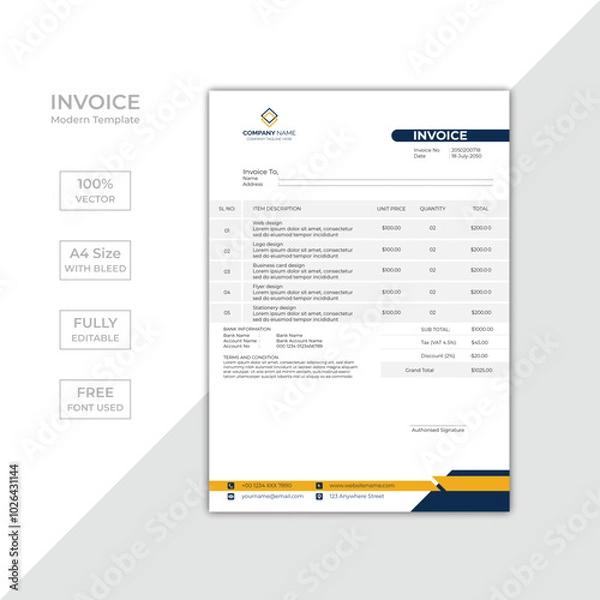 Fototapeta Modern corporate business invoice template design