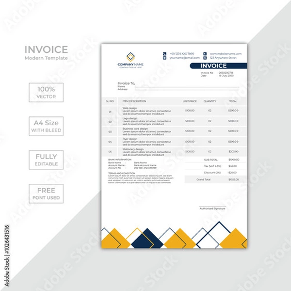 Obraz Modern corporate business invoice template design