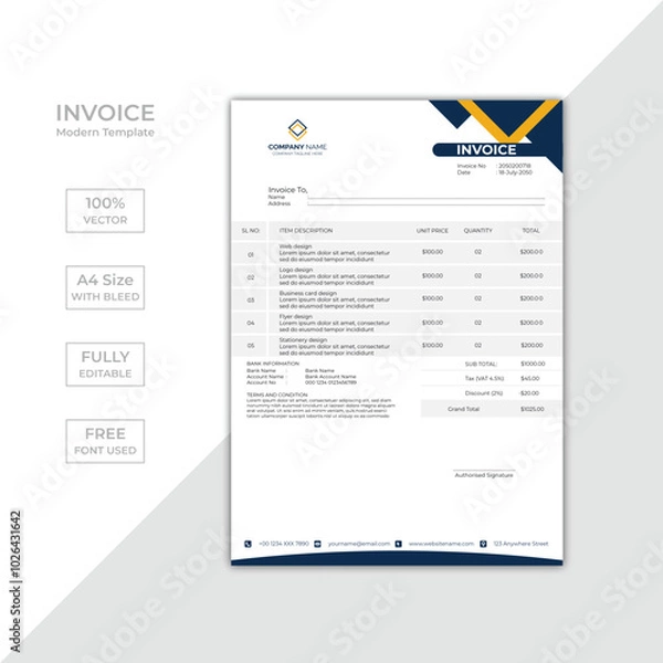 Fototapeta Modern corporate business invoice template design