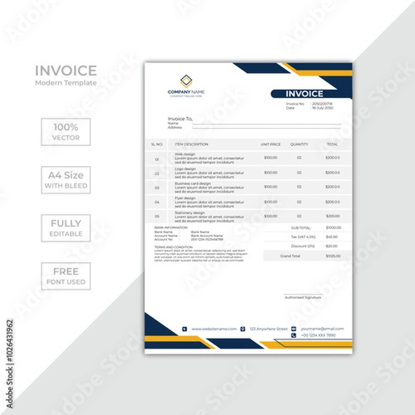Fototapeta Modern corporate business invoice template design