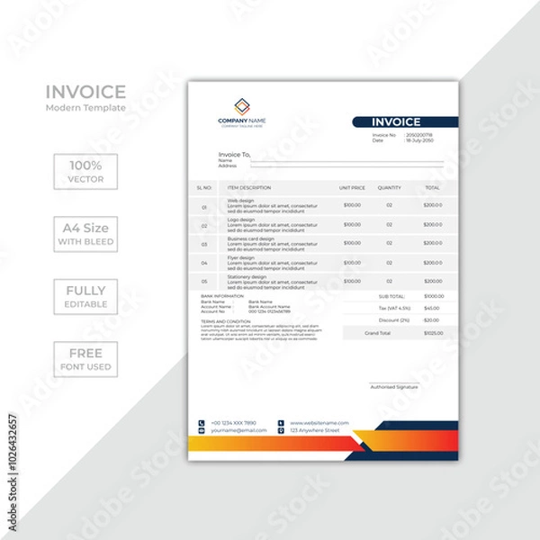 Obraz Modern corporate business invoice template design