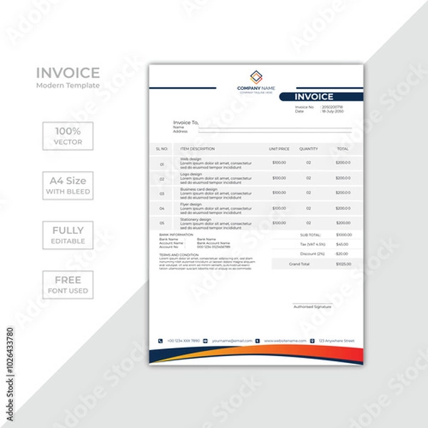 Obraz Modern corporate business invoice template design
