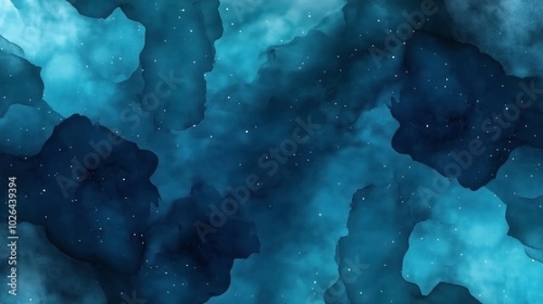 Obraz Abstract blue watercolor background with dark and light shades resembling a night sky filled with stars.