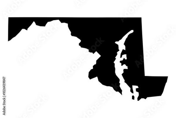 Fototapeta Maryland state map SVG in black fill and transparent background. Clean, scalable MD vector outline for various design uses.