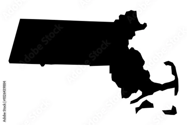 Fototapeta Massachusetts state map SVG in black fill with a transparent background. Scalable MA vector outline for versatile design applications.