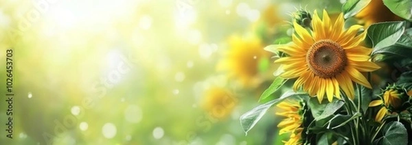 Fototapeta A vibrant display of sunflowers in a sunlit environment, evoking warmth and nature's beauty.