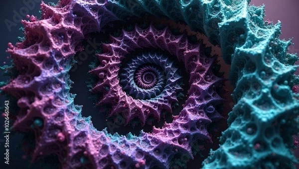 Fototapeta Mesmerizing fractal pattern in purple  turquoise with intricate geometric details