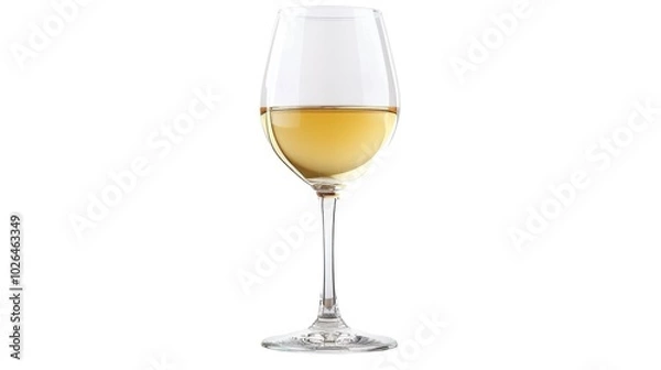 Obraz A glass of white wine sits alone on a clean and minimalist white background, perfect for use in food and drink, lifestyle, or still life photography