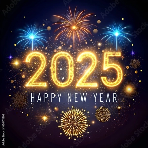 Fototapeta Happy New Year 2025 dark background with light effect image