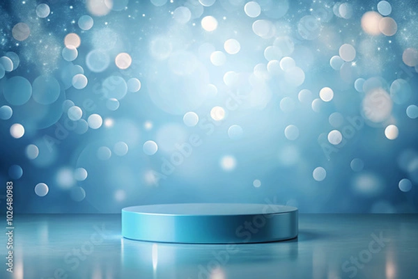 Fototapeta A Minimal podium stage on blue pastel light background with a circular platform, Mockup podium for product presentation. 3D rendering