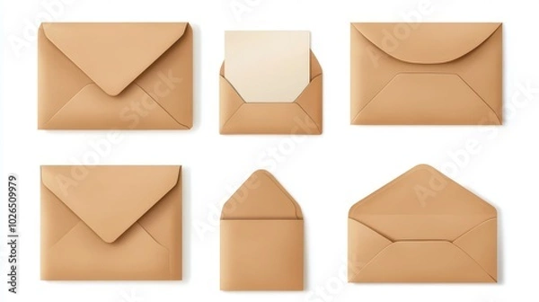 Fototapeta Collection of Various Brown Envelopes in Different Styles