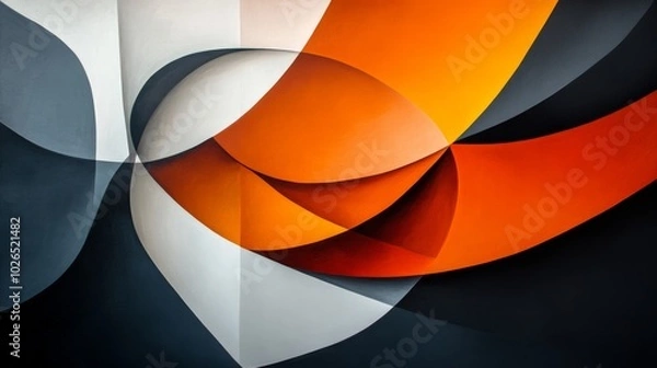 Fototapeta Abstract Art with Curved Shapes in Orange, White, and Grey