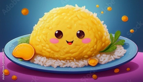 Fototapeta Cute omelet rice in cleared background easy to add text and for advertising, top view 