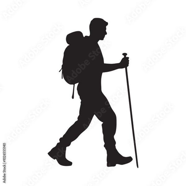 Fototapeta Silhouette of a hiking man