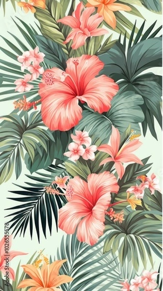 Fototapeta Botanical pattern for fabrics, covers, leaflets, business cards, Happy Birthday cards, Wedding Invitations, for use in graphics . 