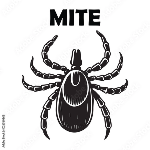 Fototapeta Mite, Tick Silhouette logo design. Dangerous biting insect. Danger of tick bite. Parasite insect, ixodes ricinus, infection carrier, bloodsucker, vector design and illustration.