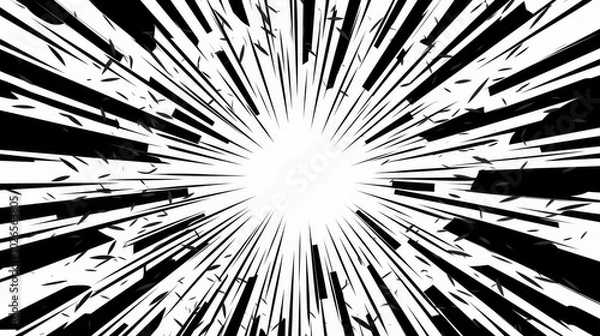 Fototapeta Comic book page background with radial effect. Black and white vector retro illustration