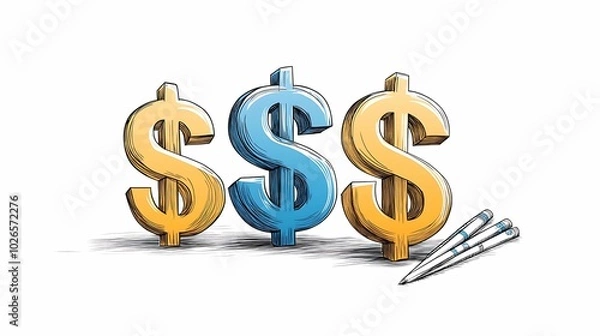 Fototapeta Dollar signs and pens create a business vibe