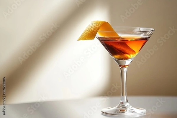 Fototapeta a beautiful cocktail on a table, realistic picture, simple white background, photoshoot style