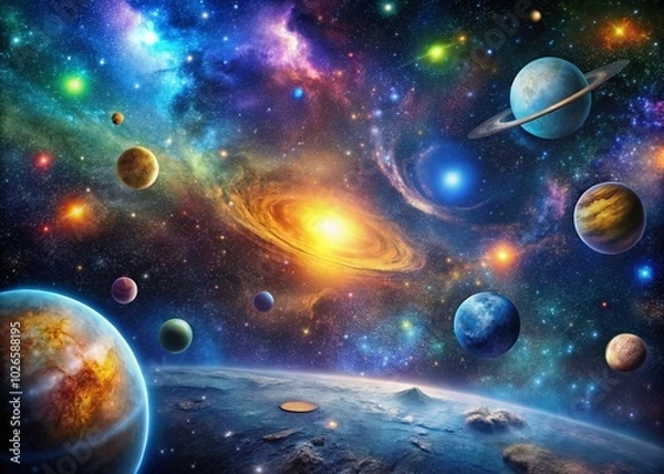 Fototapeta Vast Space Zoomed Out View Highlighting Galaxies, Stars, and Cosmic Wonders in the Expansive Universe