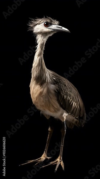 Fototapeta Black-legged Seriema Bird on Black Background, Realistic Photo, Pattern Background, Wallpaper, Cover and Screen for Smartphone, PC, Laptop, 16:9 and 9:16 Format