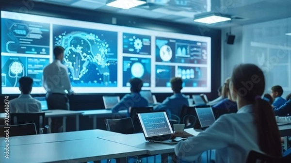 Fototapeta Envisioning the Future: A Classroom Powered by AI Technology