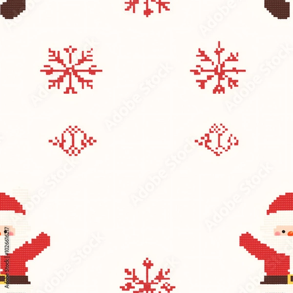 Fototapeta Christmas seamless pattern with santa - pixel textured