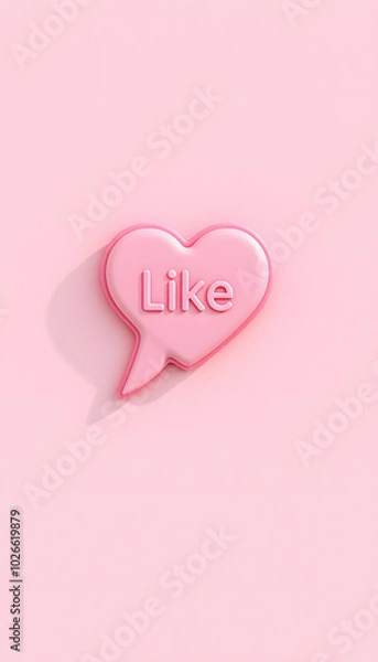 Fototapeta Sweet pink 3d love like heart social media notification speech bubble icon pin isolated on light pink pastel color wall background with shadow minimal conceptual 3D rendering isolated with white hig