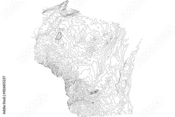 Fototapeta Wisconsin State Elevation Contour Map SVG - Topographic Terrain Lines for Geographic Design & Cartography. Vector Midwest Relief.