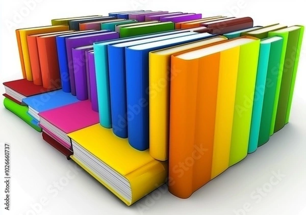 Fototapeta The stack of colorful books is isolated on a white background. Different books are being collected. Hardback books for reading. Back to school and education learning concept.