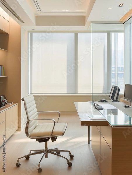 Fototapeta Aesthetic office setting with natural lighting