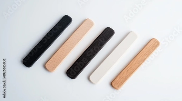 Fototapeta Nail file and buffer set with clean lines and neutral colors, neatly arranged on a white background