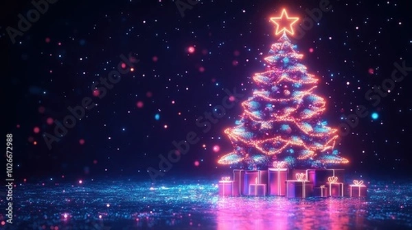 Fototapeta neon red Christmas tree colorful Christmas tree