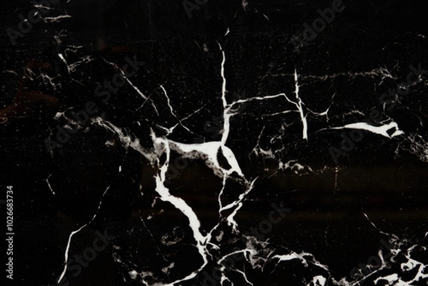 Obraz A black and white photo of a marble floor with white streaks. The photo has a moody and dramatic feel to it, with the black and white tones emphasizing the contrast between the marble
