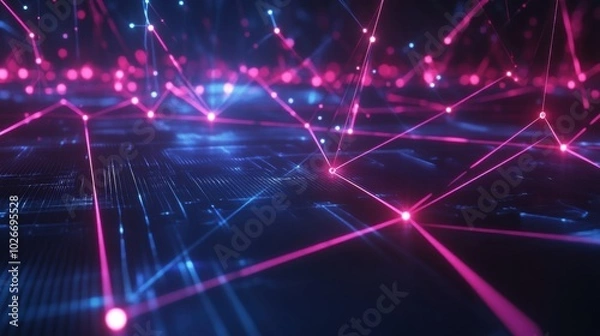 Fototapeta A futuristic digital grid with glowing lines and nodes representing data and connectivity.