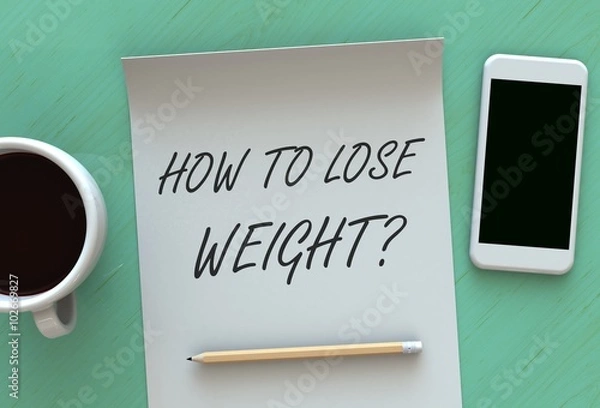 Fototapeta How To Lose Weight, message on paper, smart phone and coffee on table