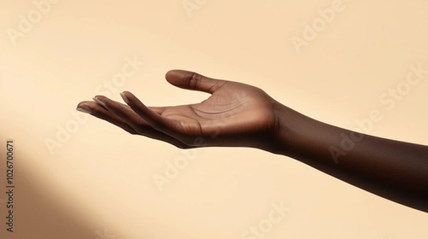 Obraz Close-up of an Outstretched Hand with Dark Skin Tone on a Warm Background