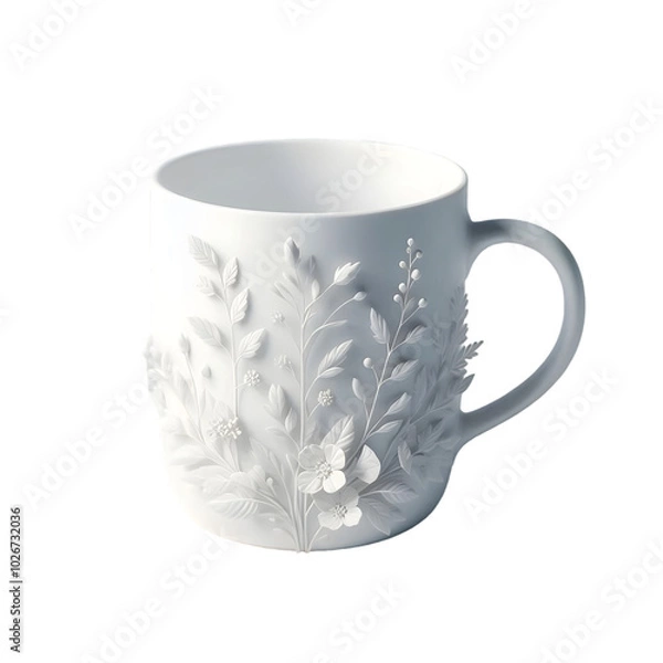 Fototapeta Beautiful 3d porcelain Mug with leaves textures Generative Ai