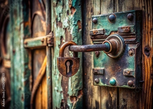 Fototapeta Vintage Door Handle and Old Rusty Padlock Silhouette Photography for Timeless Aesthetic Appeal
