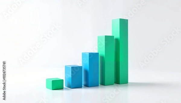 Fototapeta Bar graph showing upward trend in green and blue colors against a white background