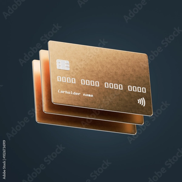 Obraz Gold and silver credit card 3D rendering mockup template on the background with clipping path. Abstract design electronic card for bank business, payment history, shopping, e-commerce, social business