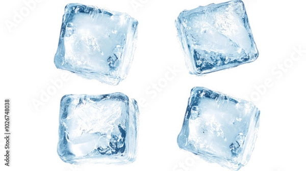 Fototapeta Fresh Ice Cubes Arranged on a White Background for Drinks Generative AI
