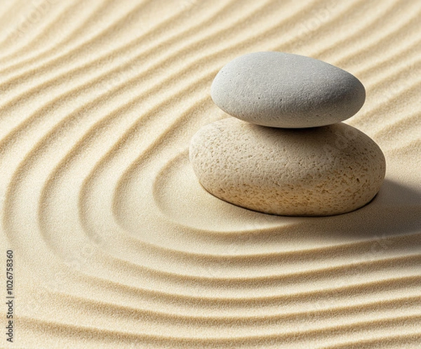 Fototapeta A Meditation For Relaxation Concept. A Simple, Zen, Peaceful, Minimalistic Background, Representing Relaxation In A Spa, Wellness Our Outdoors