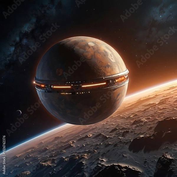 Fototapeta A futuristic spacecraft approaching a newly discovered exoplane, Generative AI