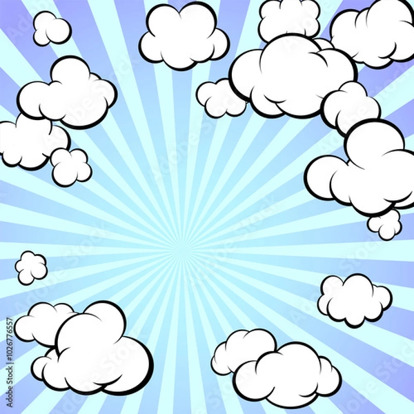 Obraz Backgound sky with clouds on comic style