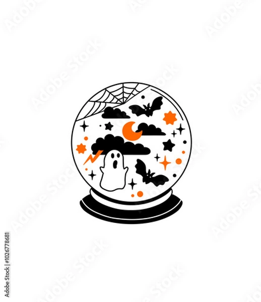 Obraz Vector illustration Halloween Crystal ball, Glass ball, background, banner, card, cartoon doodle