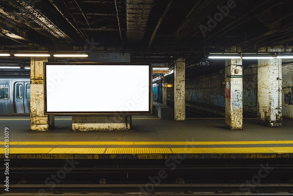 Fototapeta Blank white billboard mockup in train station
