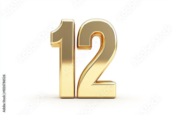 Fototapeta 3d gold number 12 isolated on white background