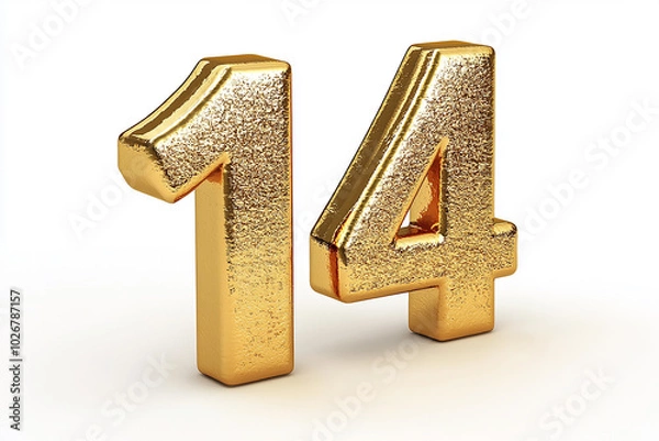 Fototapeta 3d gold number 14 isolated on white background